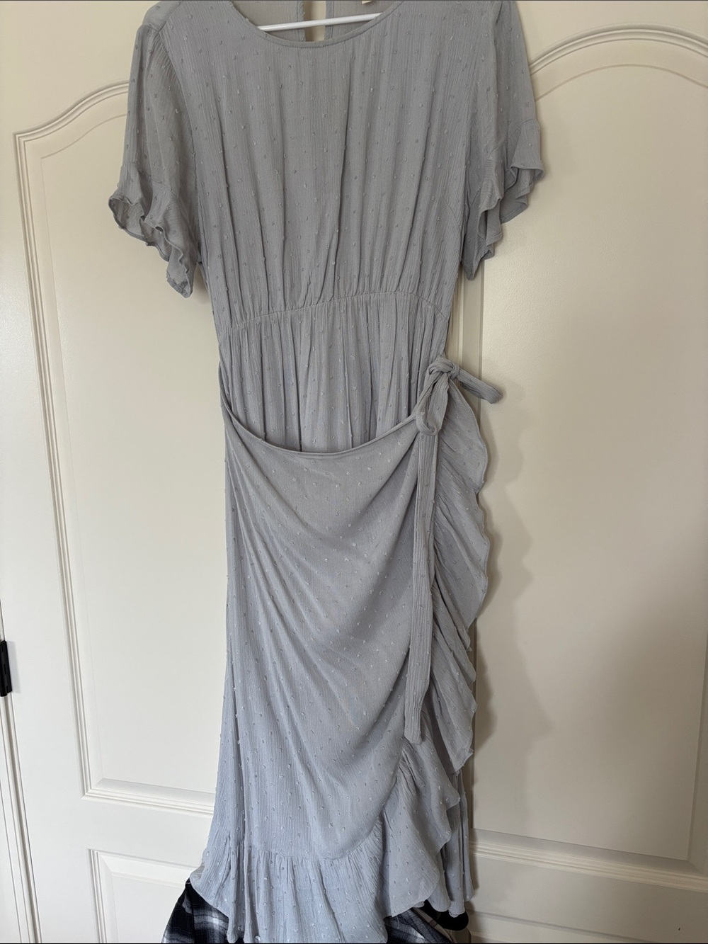 1.4.3. Story by Line Up Light Gray Ruffle Wrap Midi Dress